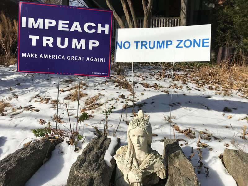It’s easy to find signs like these on lawns and in windows throughout Mount Airy, Pa., the heart of Anti-Trump country, Will Bunch writes for the Philadelphia Daily News. (Will Bunch)